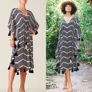 FIGUE Amrita Chevron Tie-Dye Tassel Kaftan